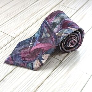 Oscar de la Renta Studio Vintage Metallic Abstract Wide Necktie in Jewel Tones